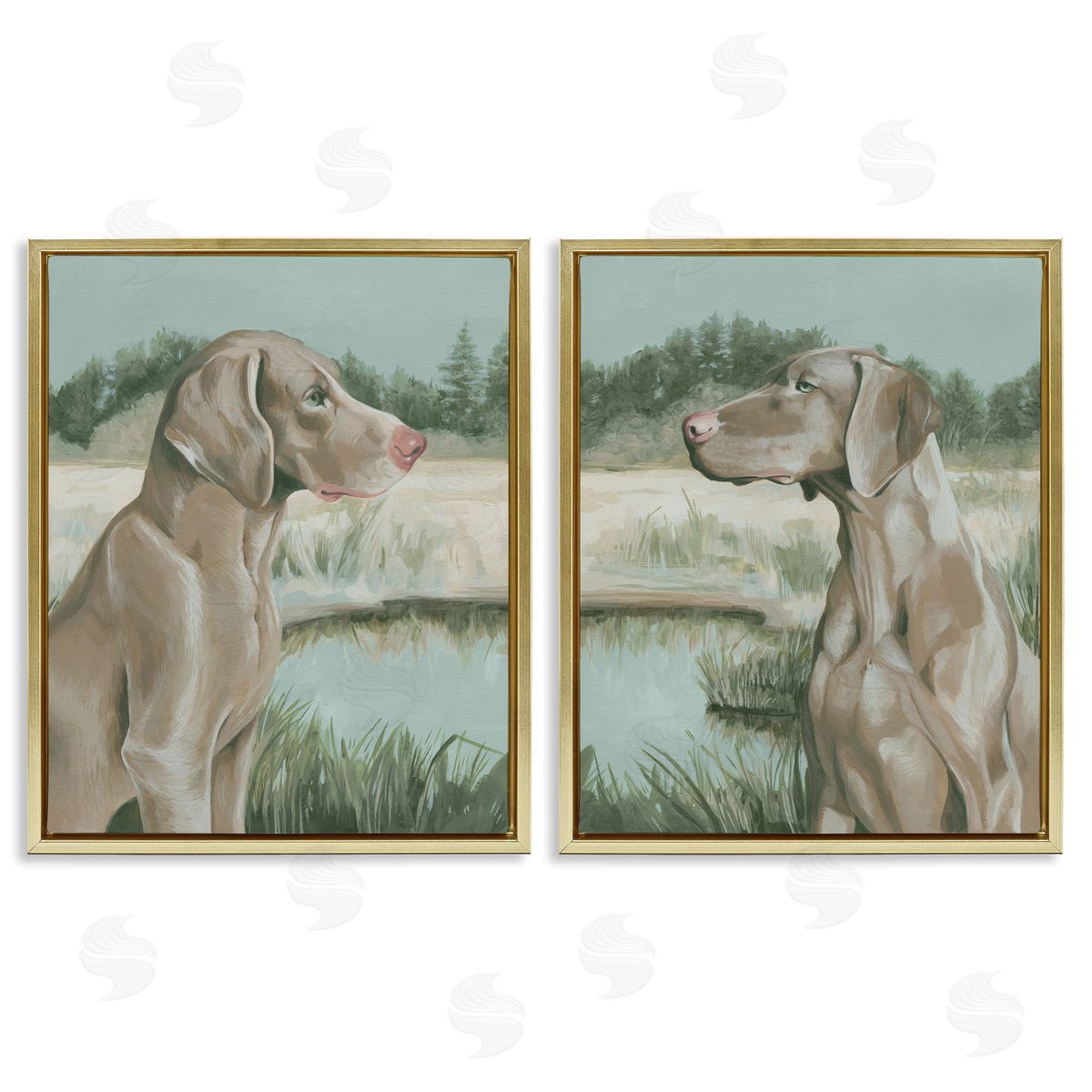 Grace Popp Weimaraner Dog by Marsh  Gold Floating Frame Canvas Wall Art Print