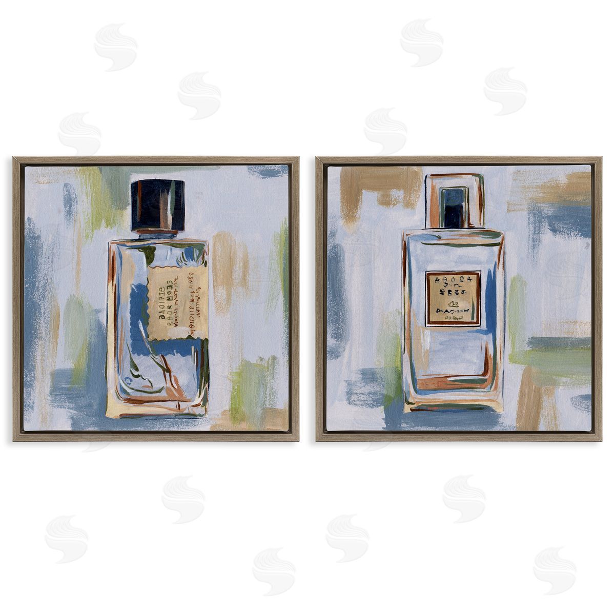 Melissa Wang Abstract Cologne Perfume Bottle  Brown Floating Frame Canvas Wall Art Print