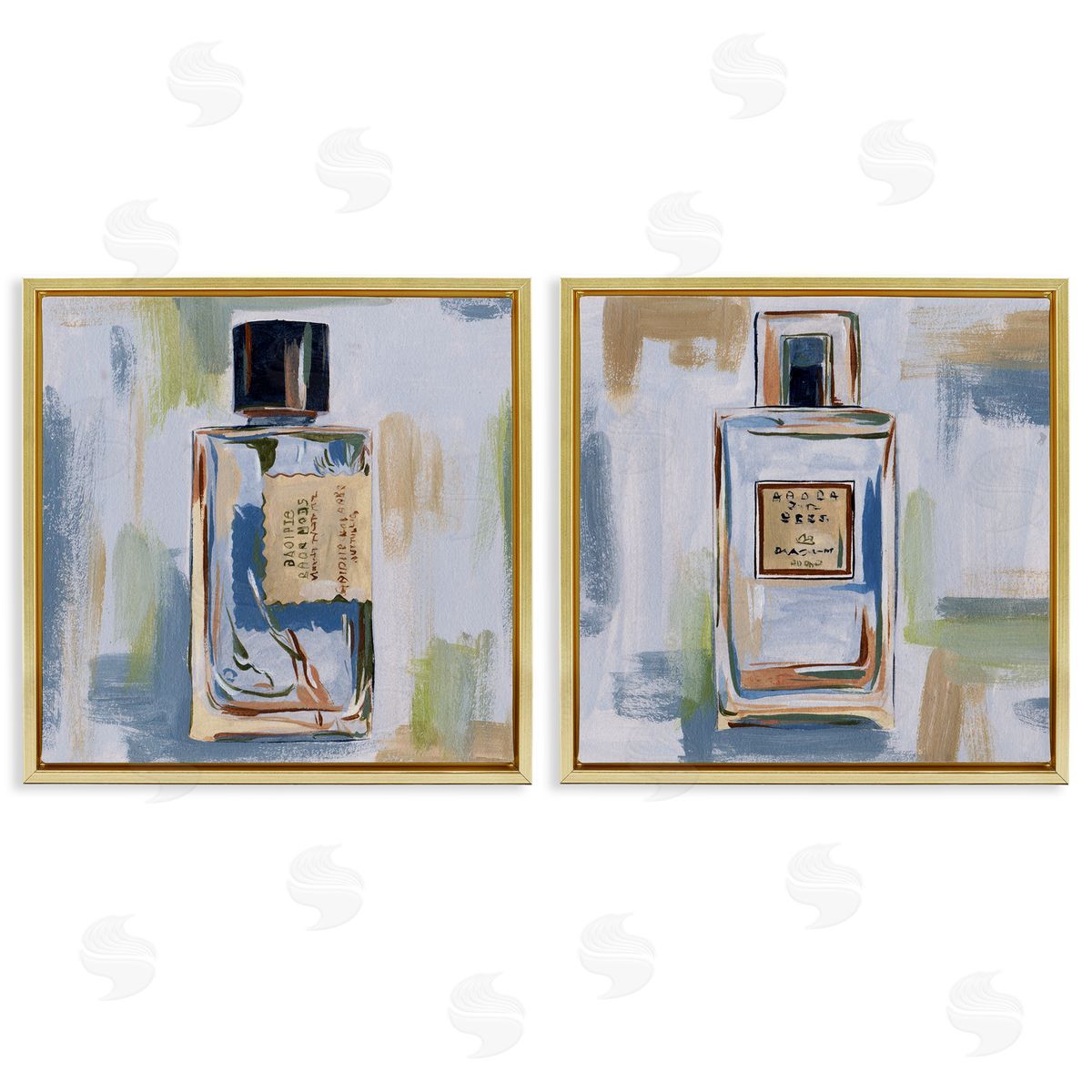 Melissa Wang Abstract Cologne Perfume Bottle  Gold Floating Frame Canvas Wall Art Print