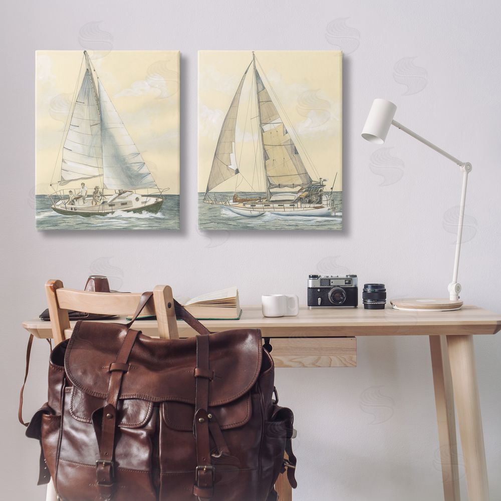 Michael Willett Sailboat Crew At Sea Canvas Wall Art Print in Room