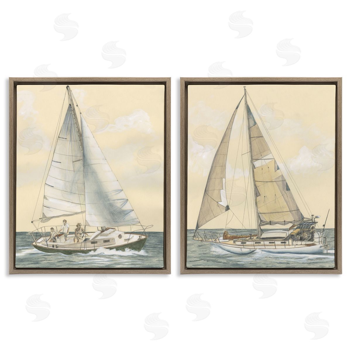Michael Willett Sailboat Crew At Sea Brown Floating Frame Canvas Wall Art Print