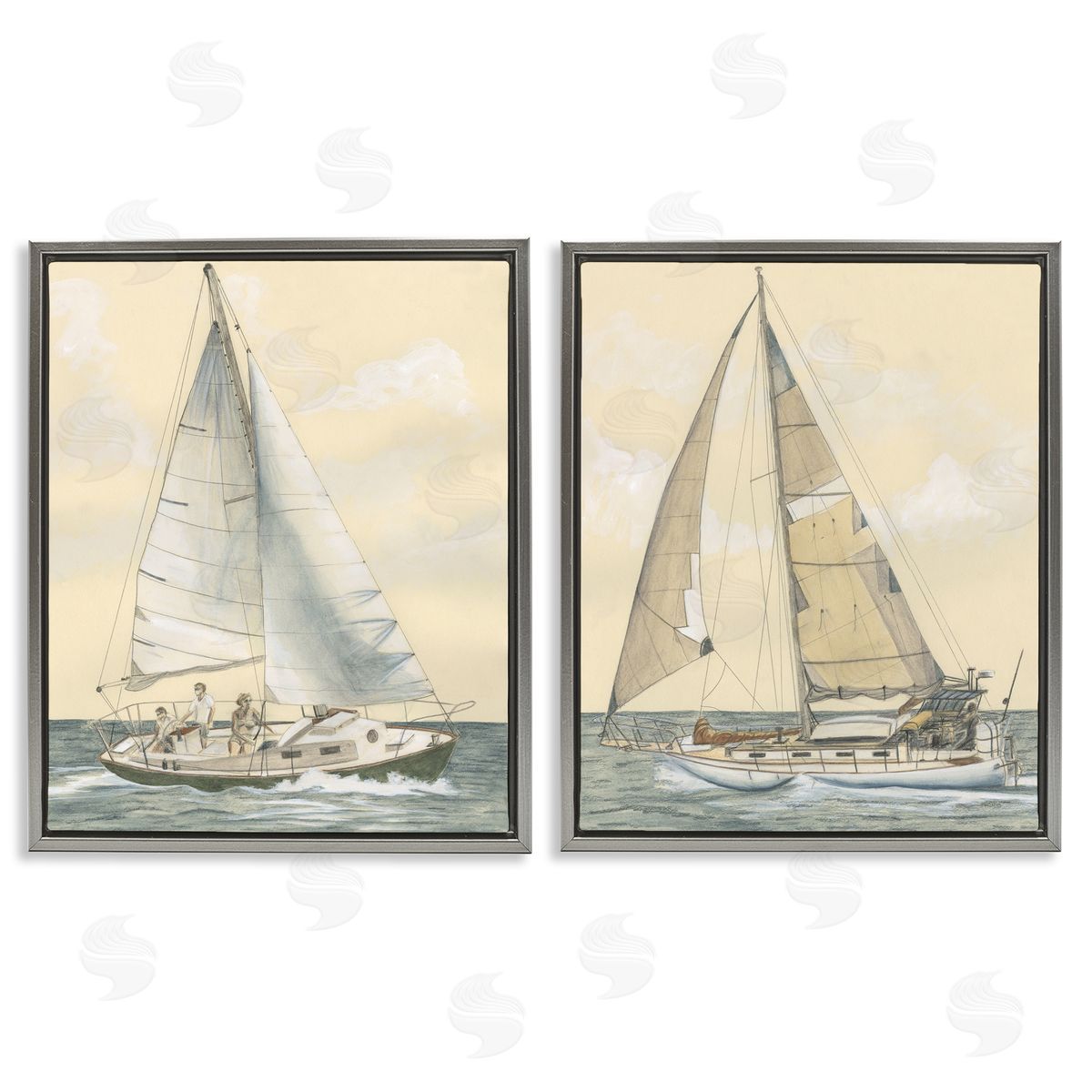 Michael Willett Sailboat Crew At Sea Gray Floating Frame Canvas Wall Art Print