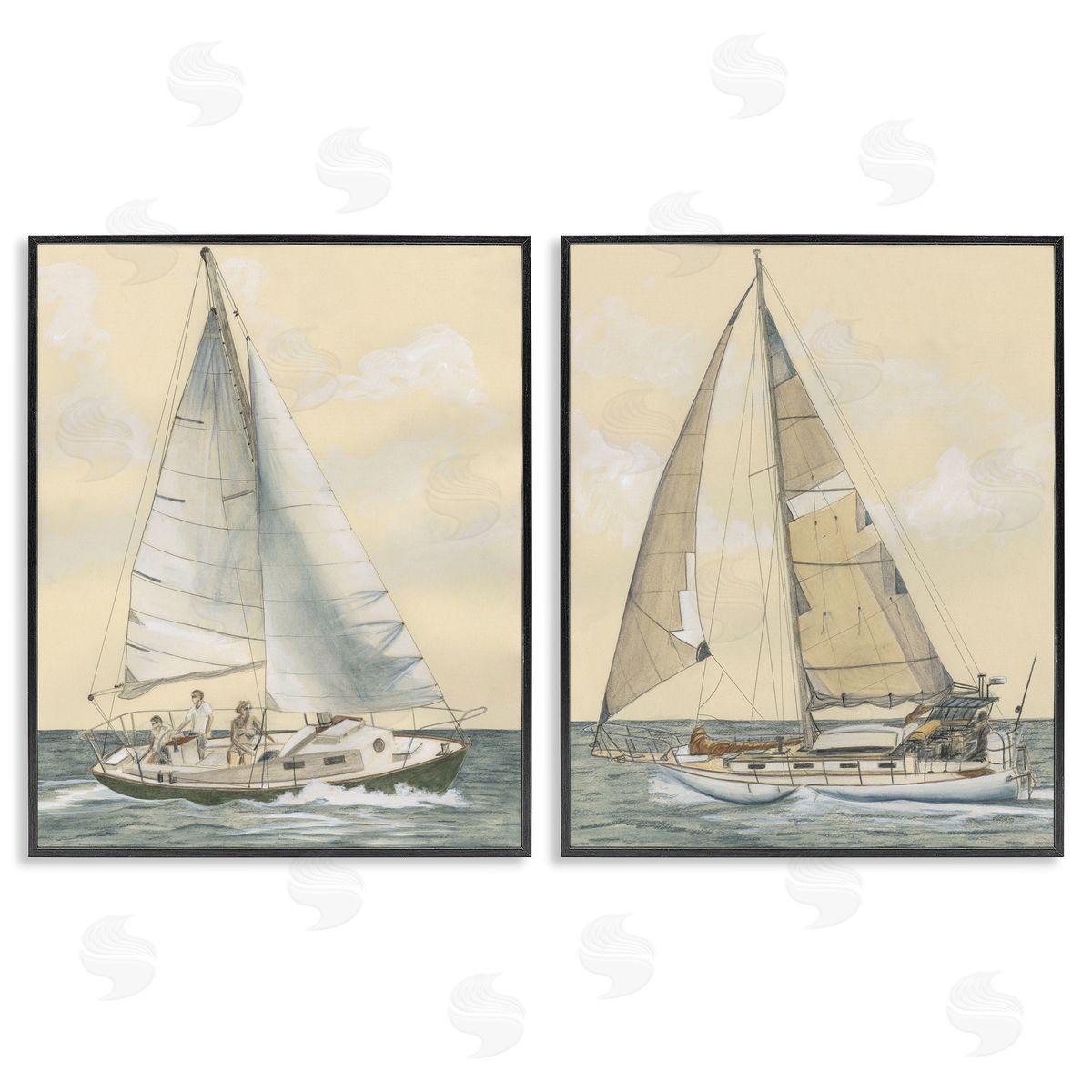 Michael Willett Sailboat Crew At Sea Black Framed Giclee Wall Art Print