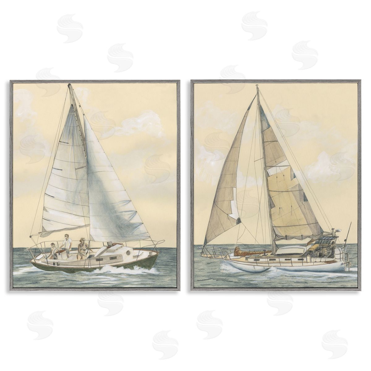 Michael Willett Sailboat Crew At Sea Gray Framed Giclee Wall Art Print