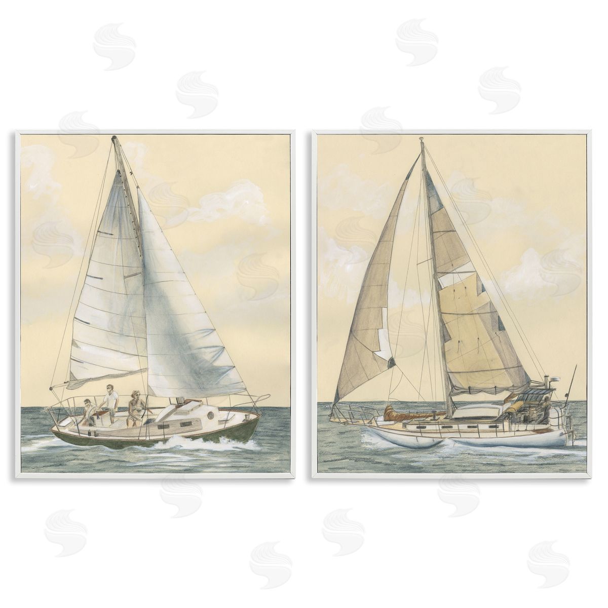 Michael Willett Sailboat Crew At Sea White Framed Giclee Wall Art Print