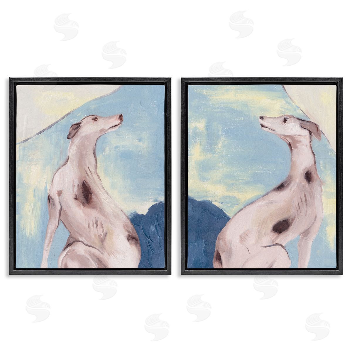 Melissa Wang Spotted Greyhound Dogs Black Floating Frame Canvas Wall Art Print