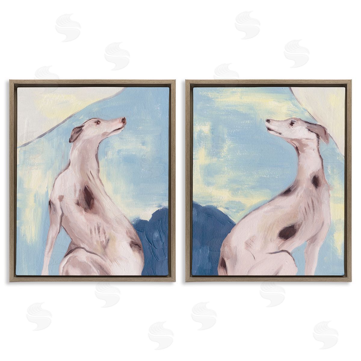 Melissa Wang Spotted Greyhound Dogs Brown Floating Frame Canvas Wall Art Print