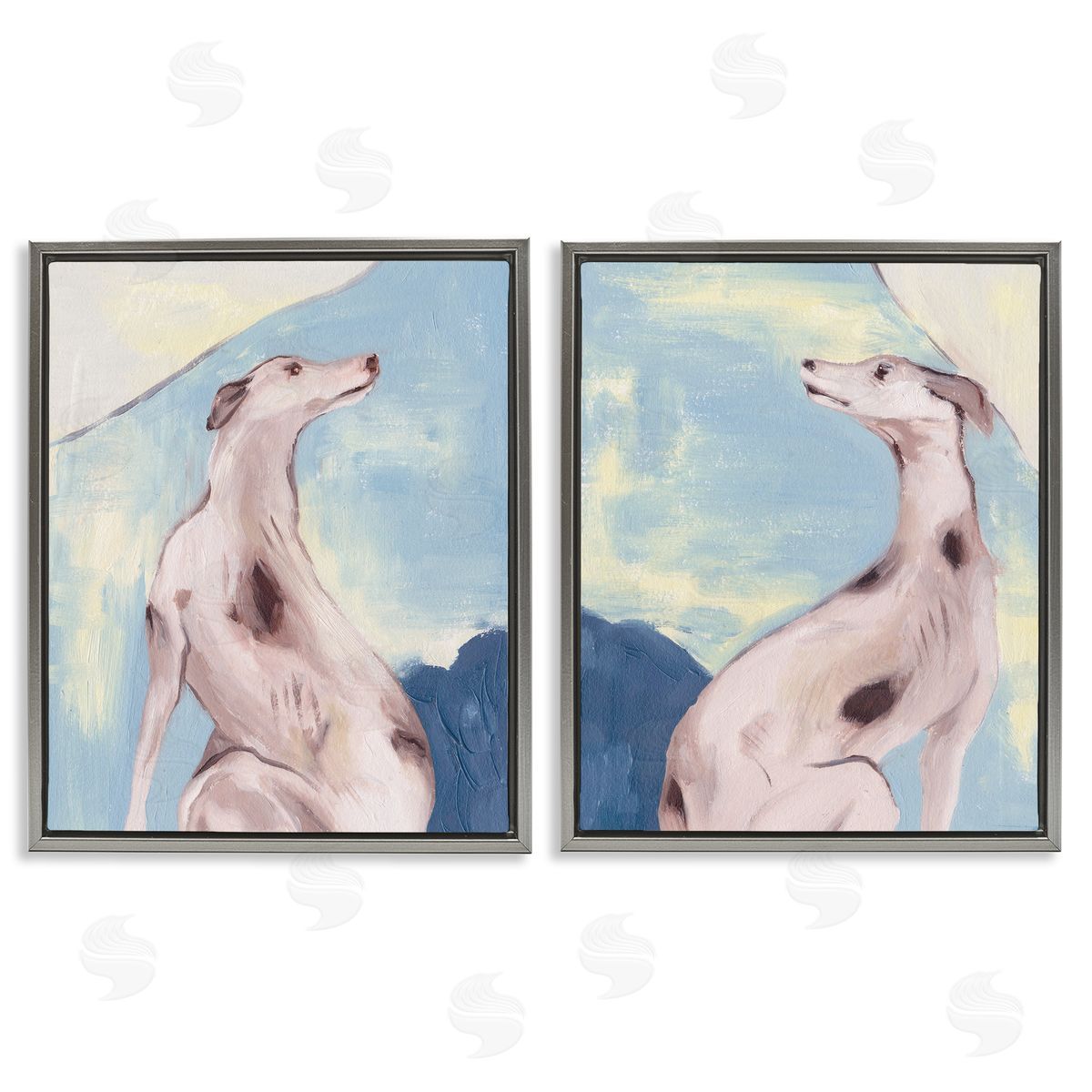 Melissa Wang Spotted Greyhound Dogs Gray Floating Frame Canvas Wall Art Print