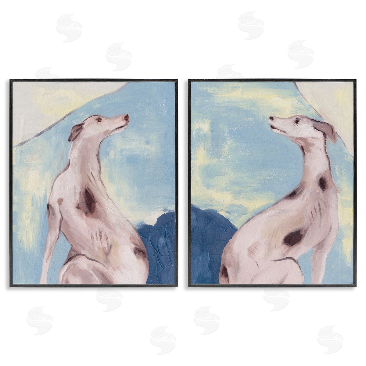 Melissa Wang Spotted Greyhound Dogs Black Framed Giclee Wall Art Print