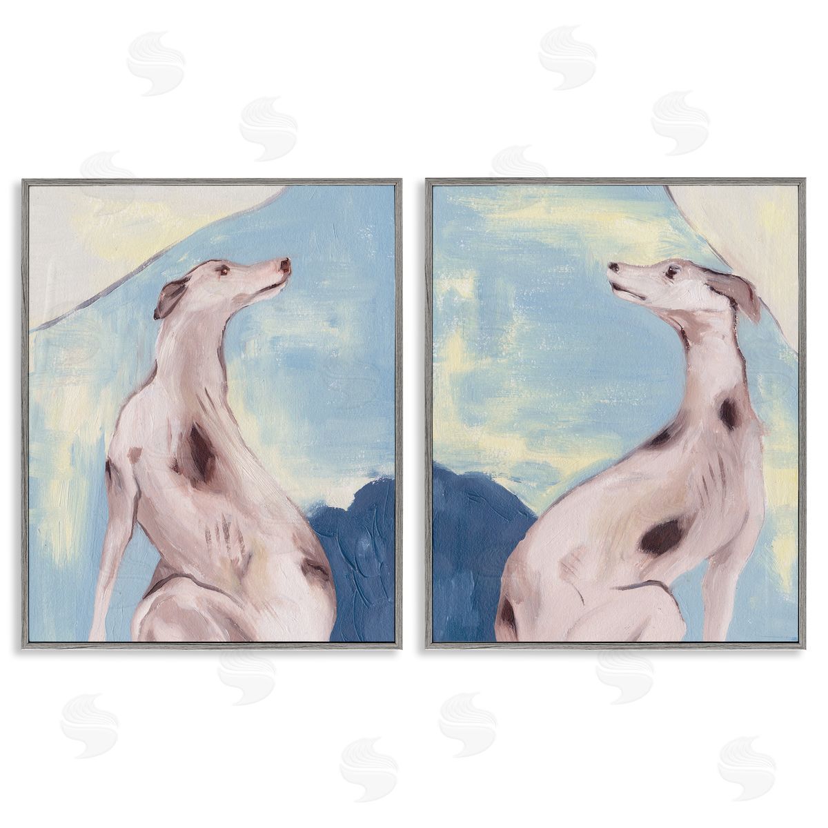 Melissa Wang Spotted Greyhound Dogs Gray Framed Giclee Wall Art Print