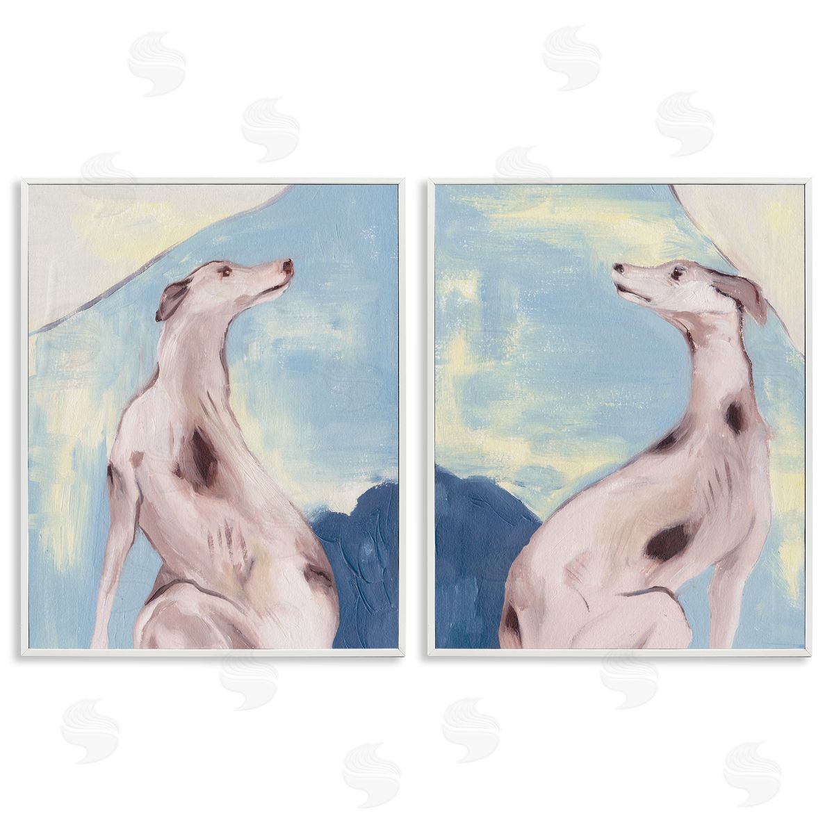 Melissa Wang Spotted Greyhound Dogs White Framed Giclee Wall Art Print