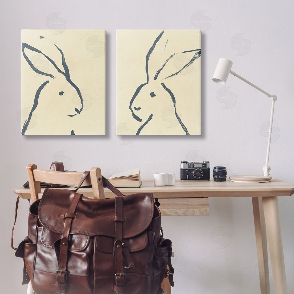 June Erica Vess Minimalist Rabbit Line Portrait Canvas Wall Art Print in Room