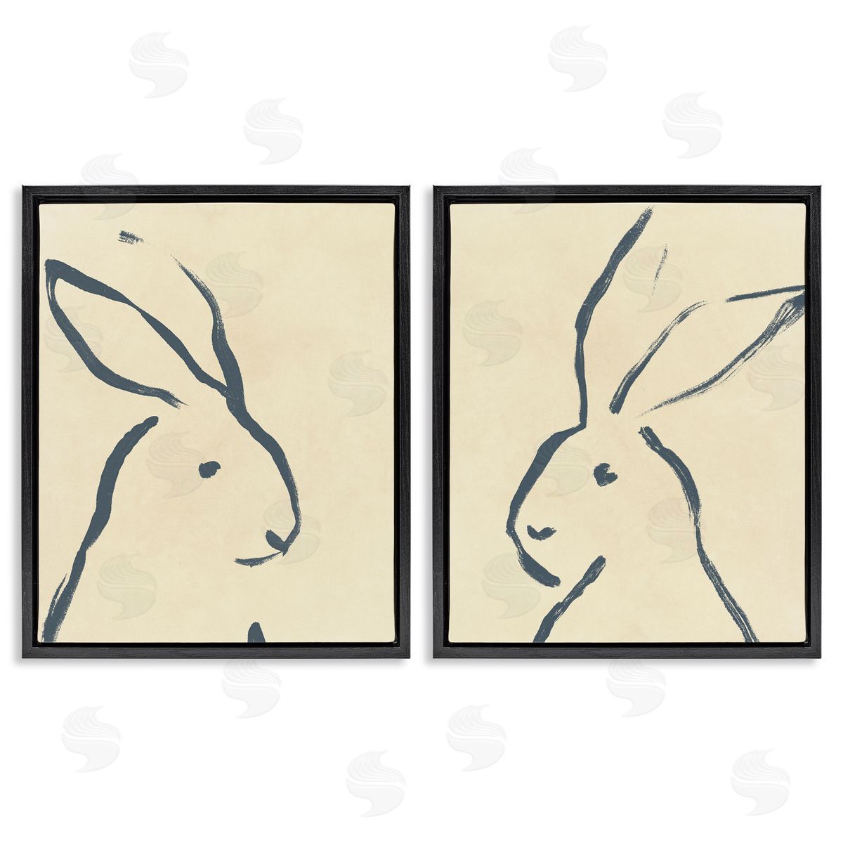 June Erica Vess Minimalist Rabbit Line Portrait Black Floating Frame Canvas Wall Art Print