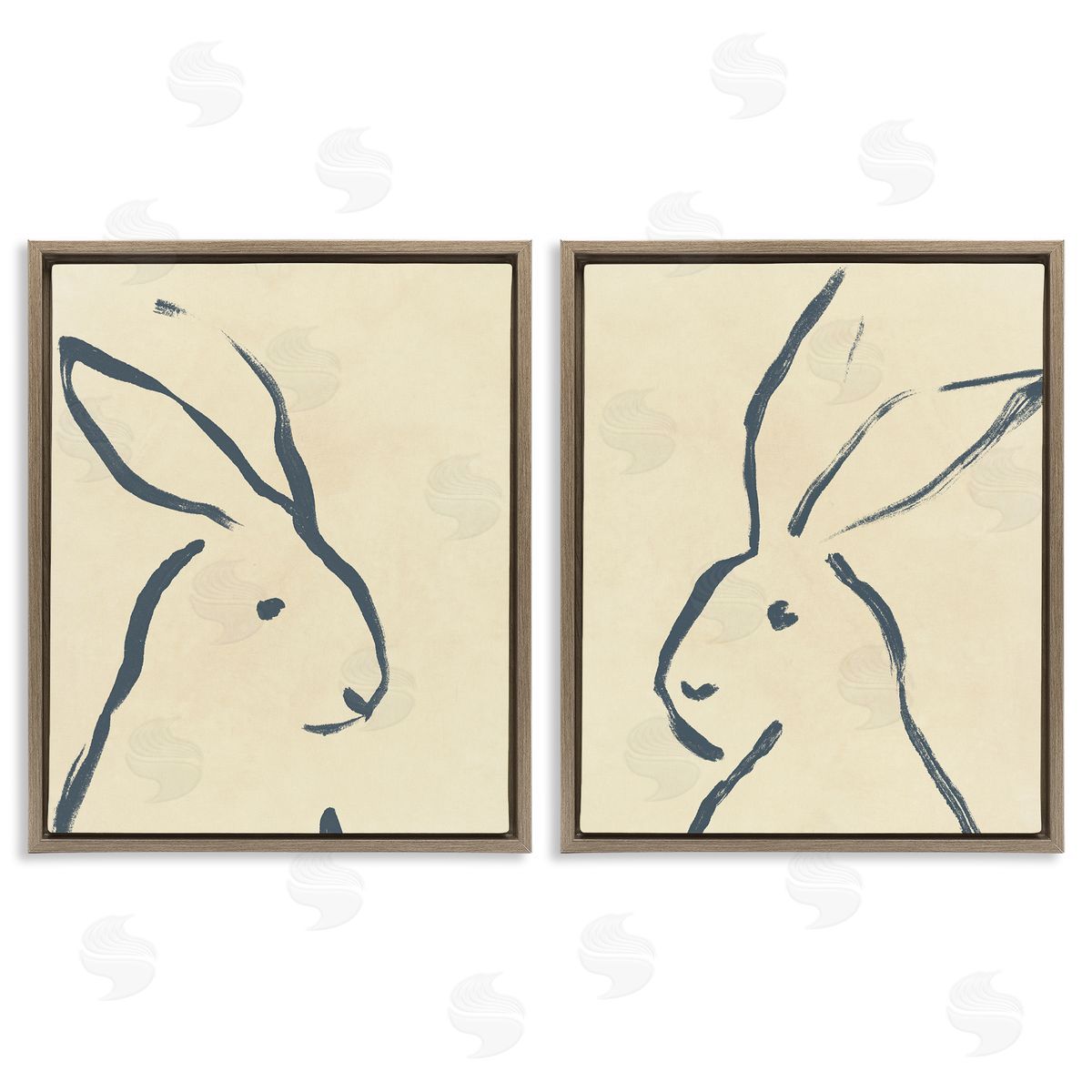 June Erica Vess Minimalist Rabbit Line Portrait Brown Floating Frame Canvas Wall Art Print