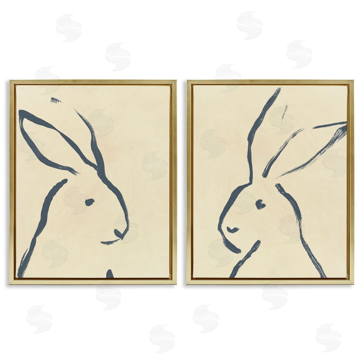 June Erica Vess Minimalist Rabbit Line Portrait Gold Floating Frame Canvas Wall Art Print