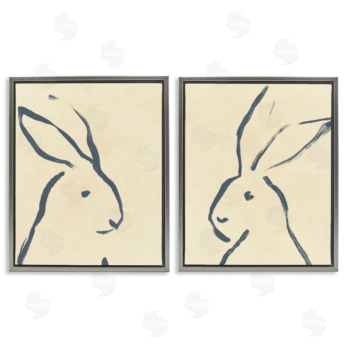 June Erica Vess Minimalist Rabbit Line Portrait Gray Floating Frame Canvas Wall Art Print