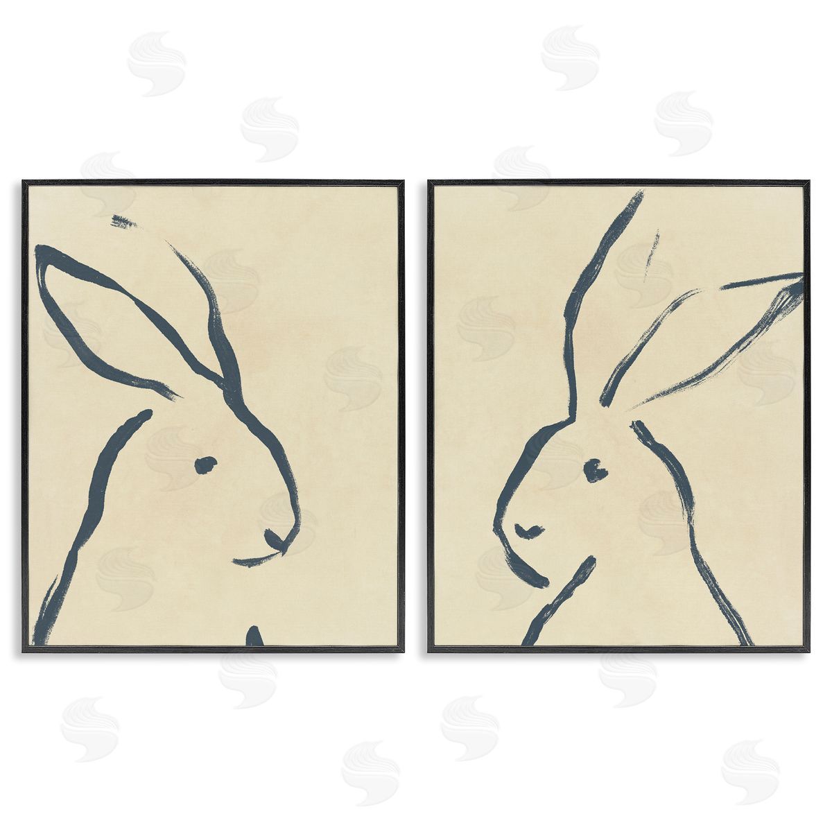 June Erica Vess Minimalist Rabbit Line Portrait Black Framed Giclee Wall Art Print
