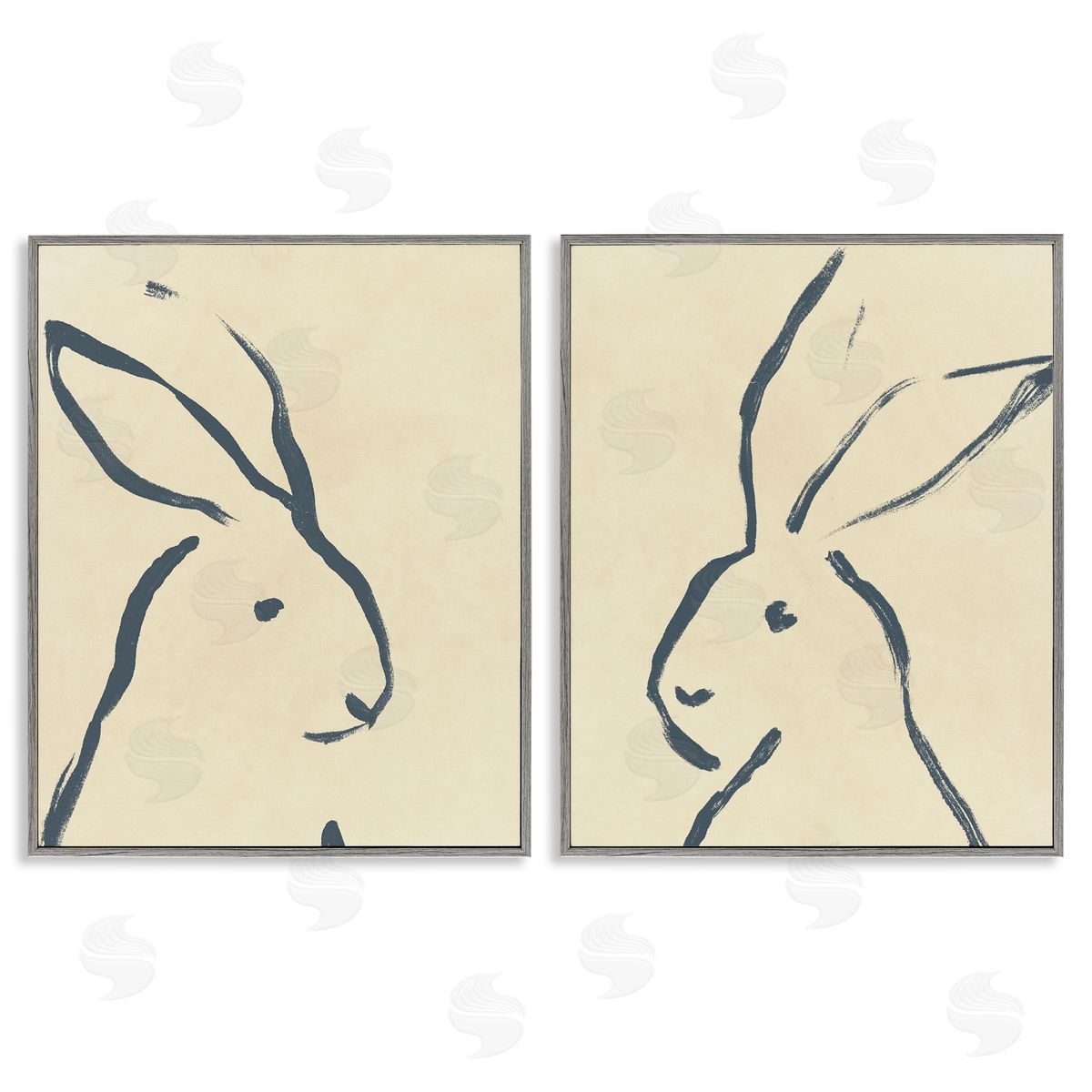 June Erica Vess Minimalist Rabbit Line Portrait Gray Framed Giclee Wall Art Print