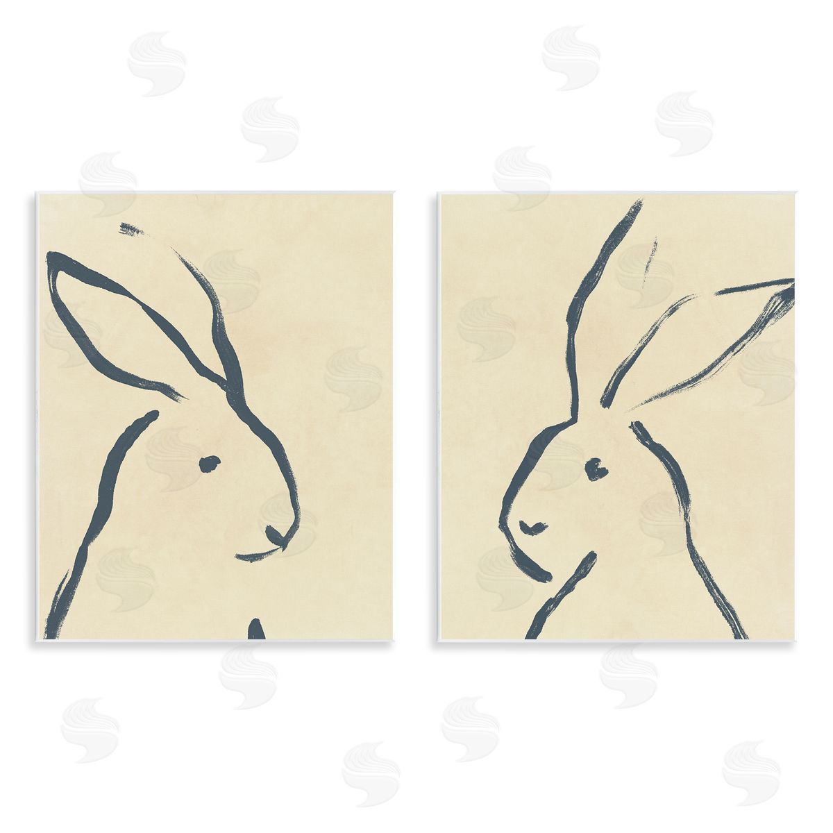 June Erica Vess Minimalist Rabbit Line Portrait Wooden Wall Plaque Art Print