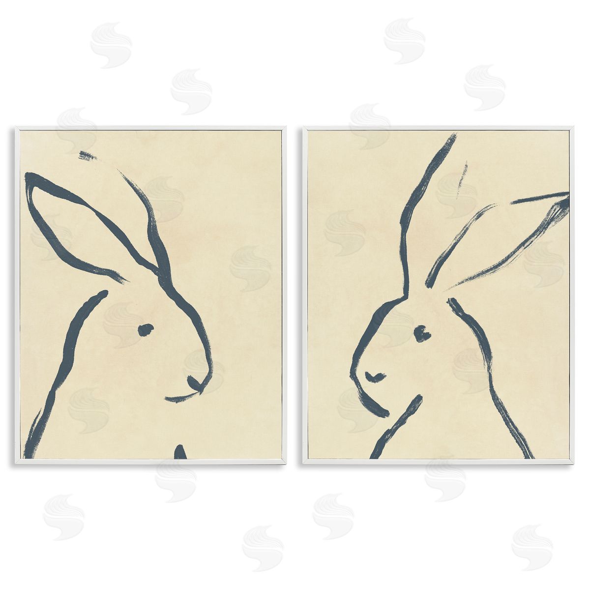 June Erica Vess Minimalist Rabbit Line Portrait White Framed Giclee Wall Art Print