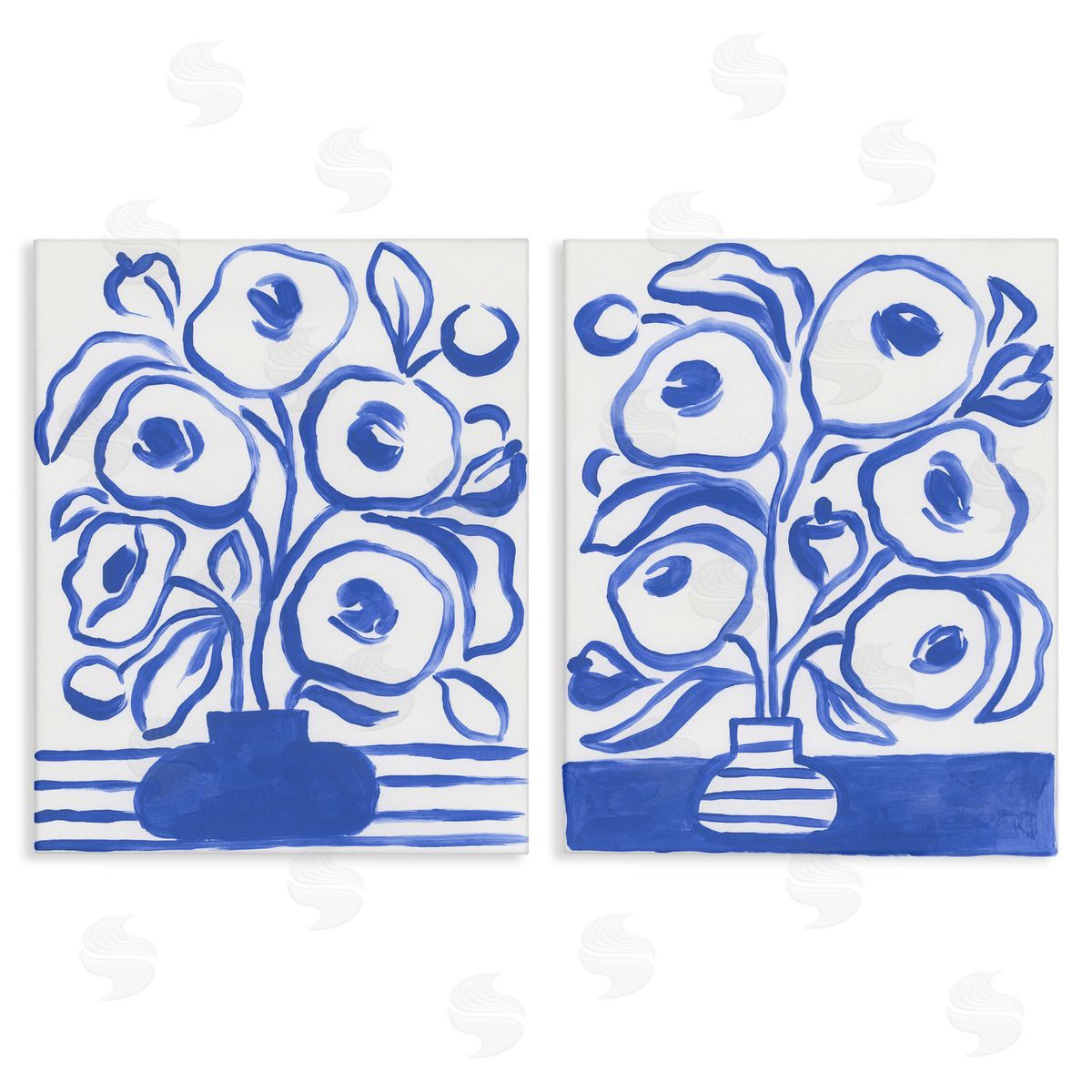 June Erica Vess Modern Blue Floral Vase Canvas Wall Art Print