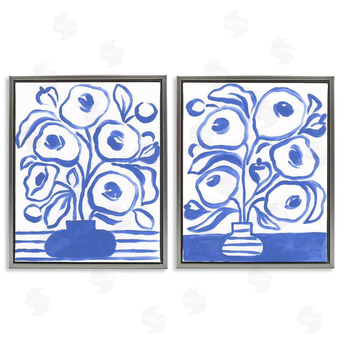 June Erica Vess Modern Blue Floral Vase Gray Floating Frame Canvas Wall Art Print
