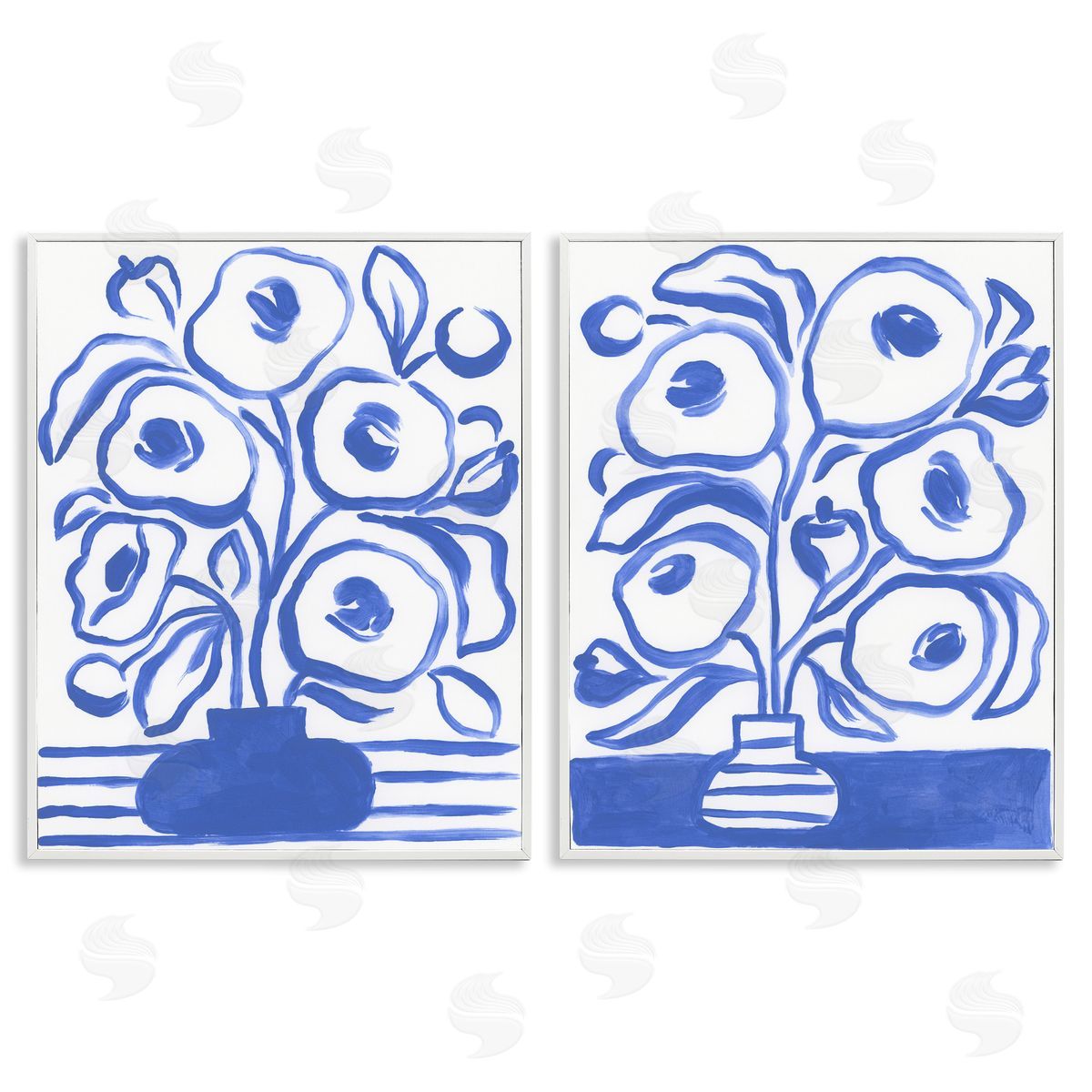 June Erica Vess Modern Blue Floral Vase White Framed Giclee Wall Art Print