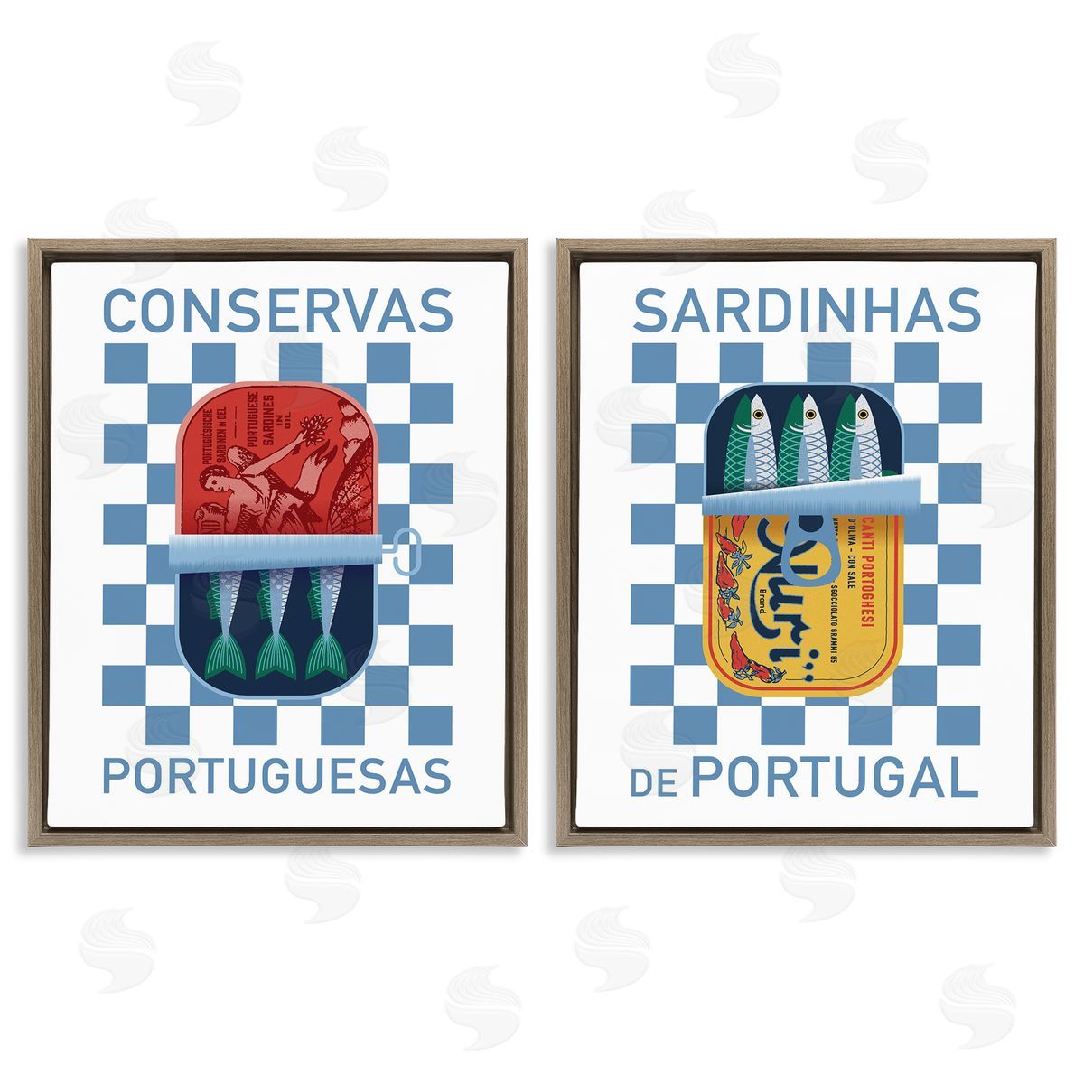 Victoria Barnes Portuguese Canned Sardines Brown Floating Frame Canvas Wall Art Print
