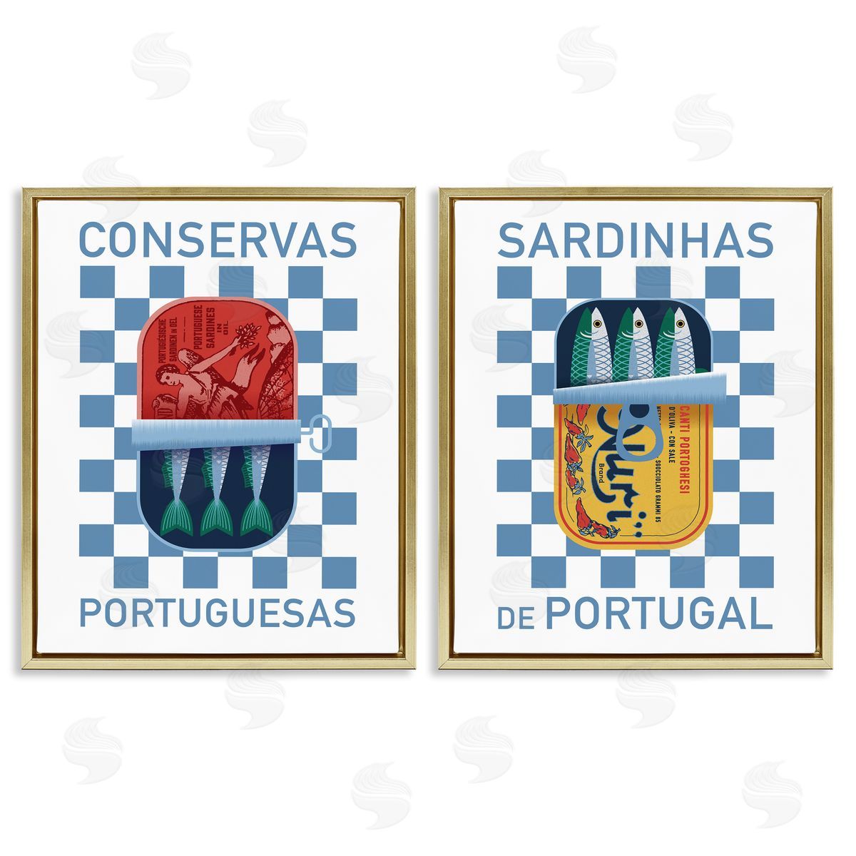 Victoria Barnes Portuguese Canned Sardines Gold Floating Frame Canvas Wall Art Print