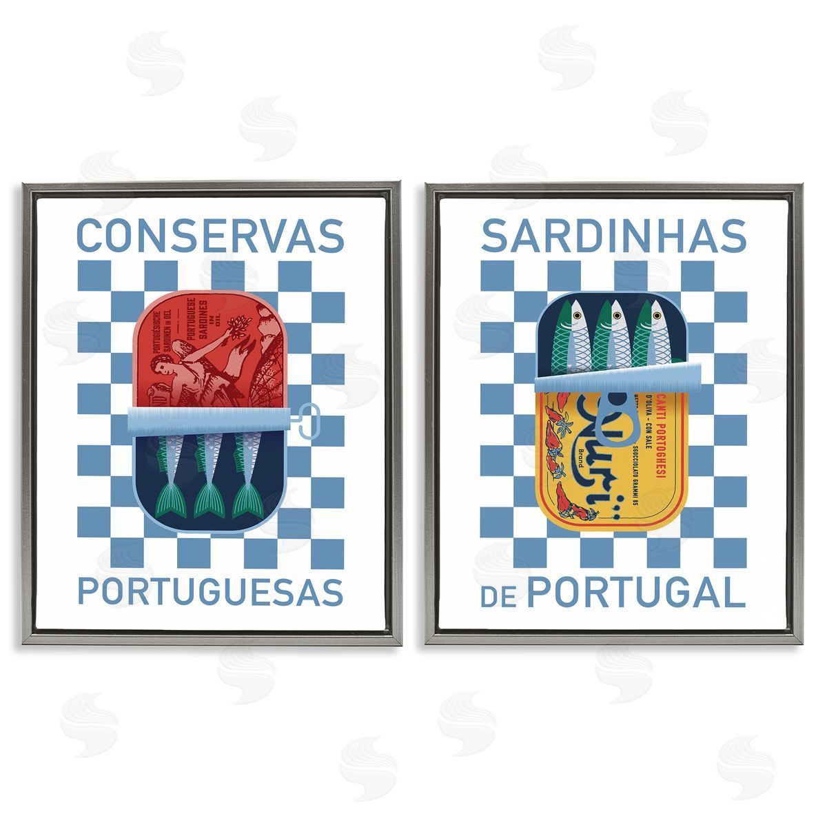 Victoria Barnes Portuguese Canned Sardines Gray Floating Frame Canvas Wall Art Print