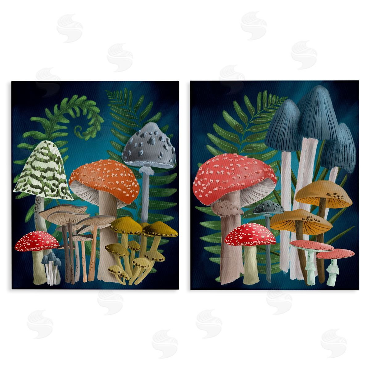 Regina Moore Mushroom Varieties Forest Ferns Canvas Wall Art Print