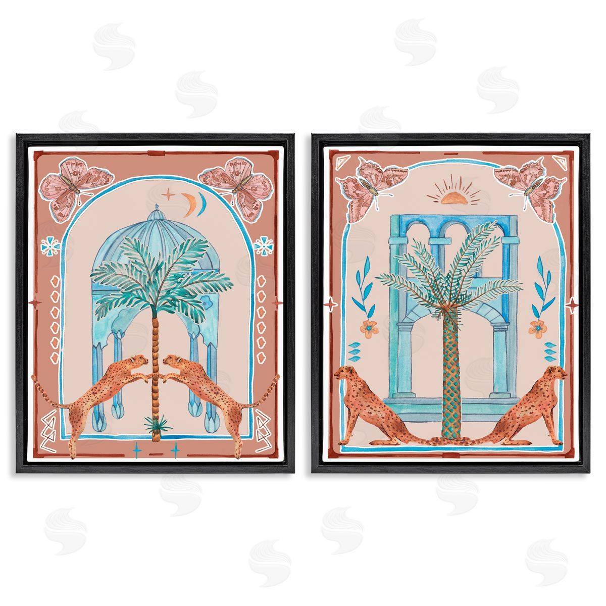 Melissa Wang Doorway Cheetah Palms Black Floating Frame Canvas Wall Art Print