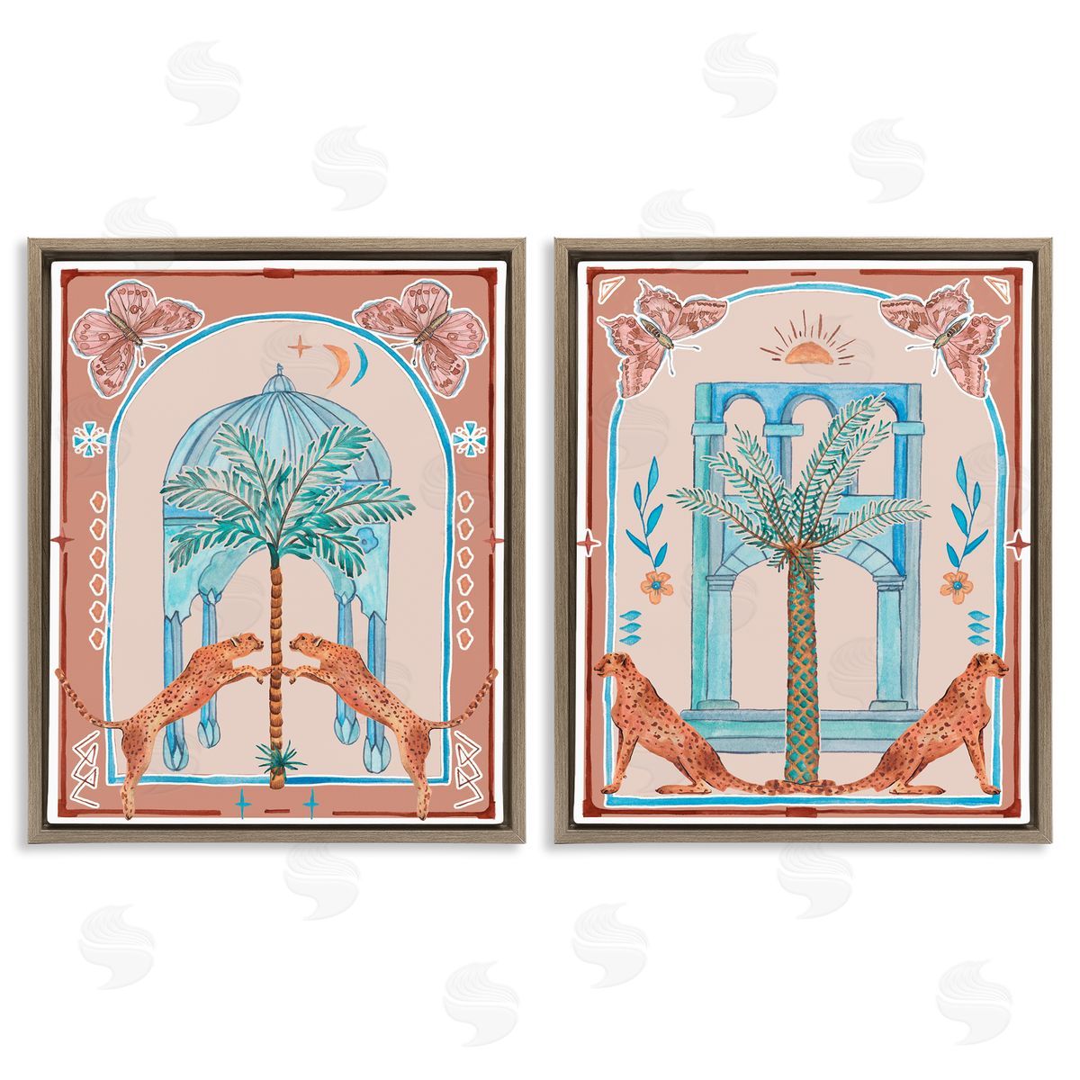 Melissa Wang Doorway Cheetah Palms Brown Floating Frame Canvas Wall Art Print
