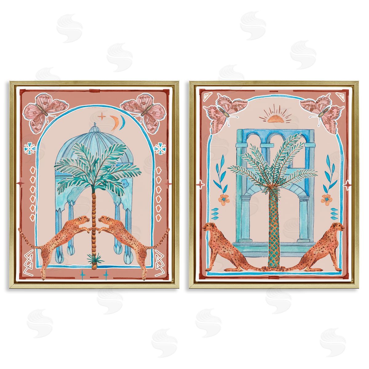 Melissa Wang Doorway Cheetah Palms Gold Floating Frame Canvas Wall Art Print