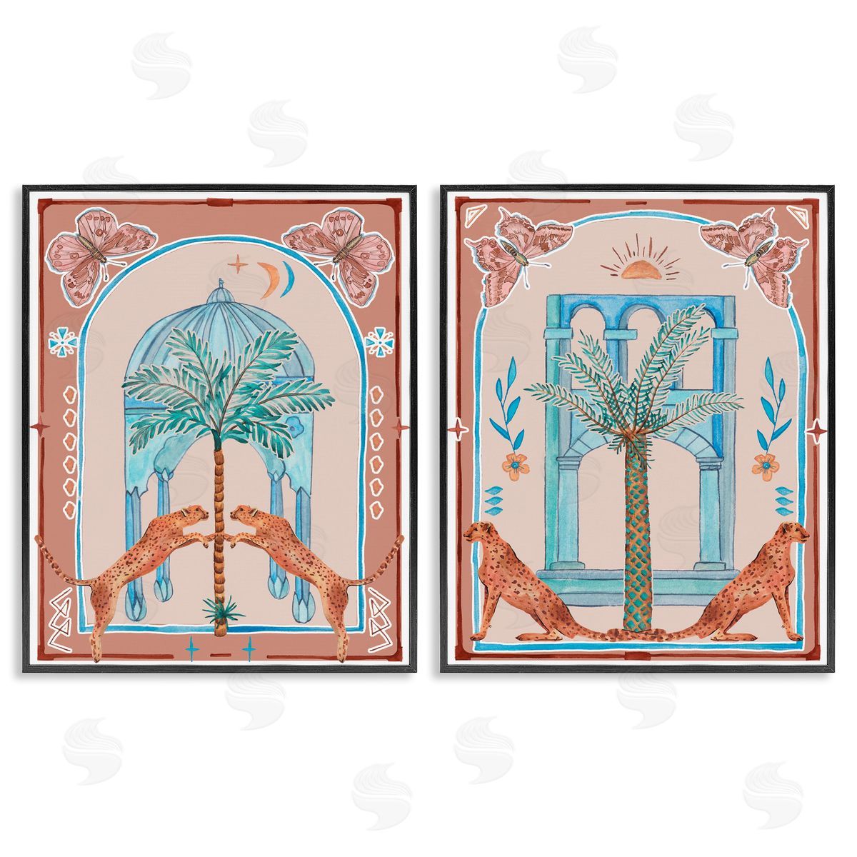 Melissa Wang Doorway Cheetah Palms Black Framed Giclee Wall Art Print