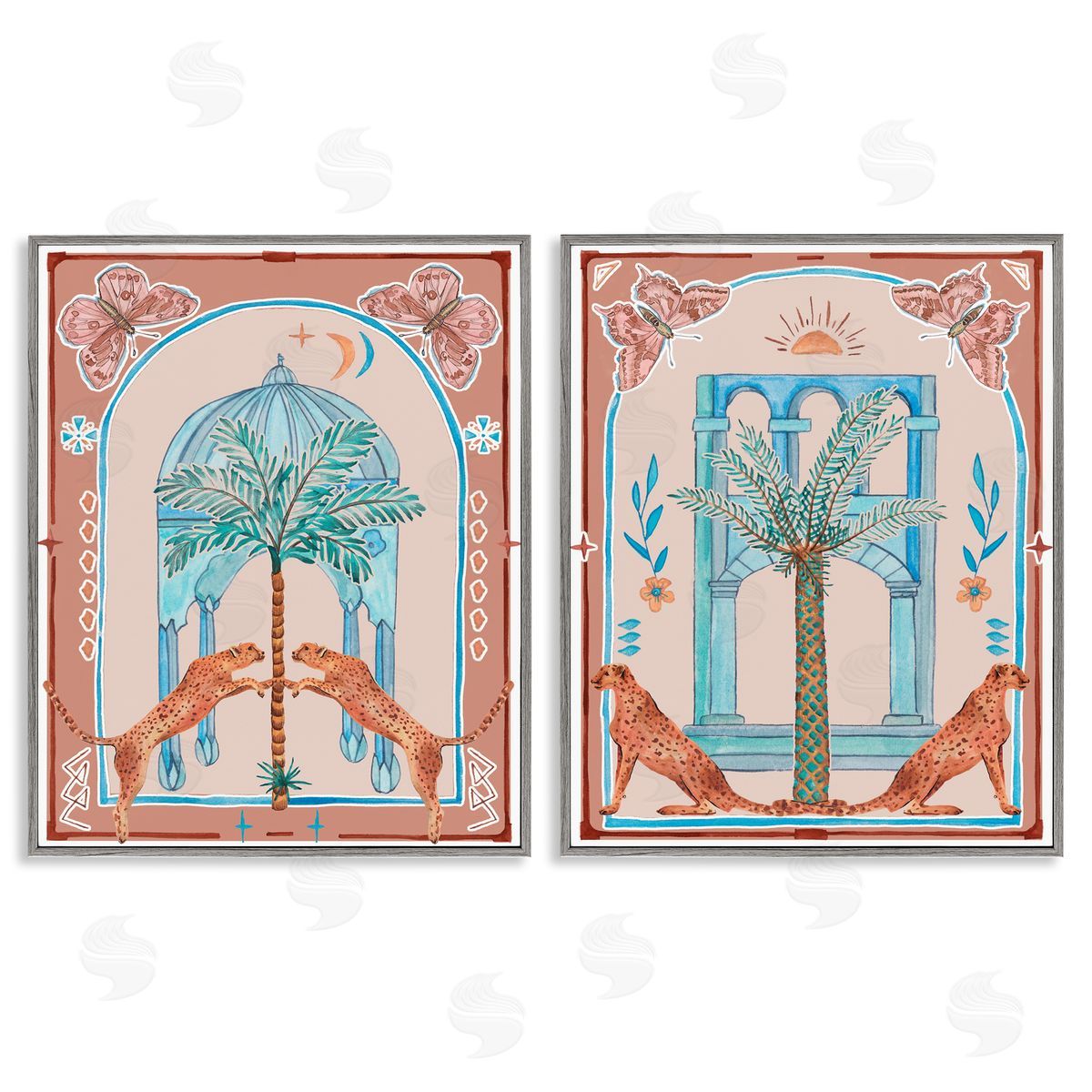 Melissa Wang Doorway Cheetah Palms Gray Framed Giclee Wall Art Print