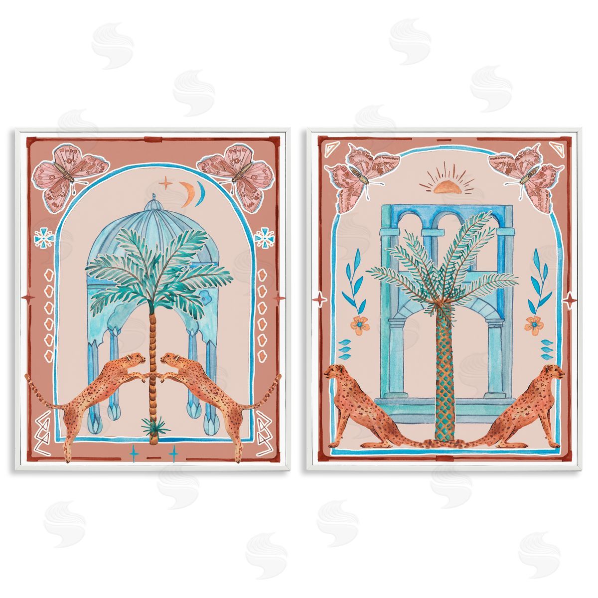 Melissa Wang Doorway Cheetah Palms White Framed Giclee Wall Art Print