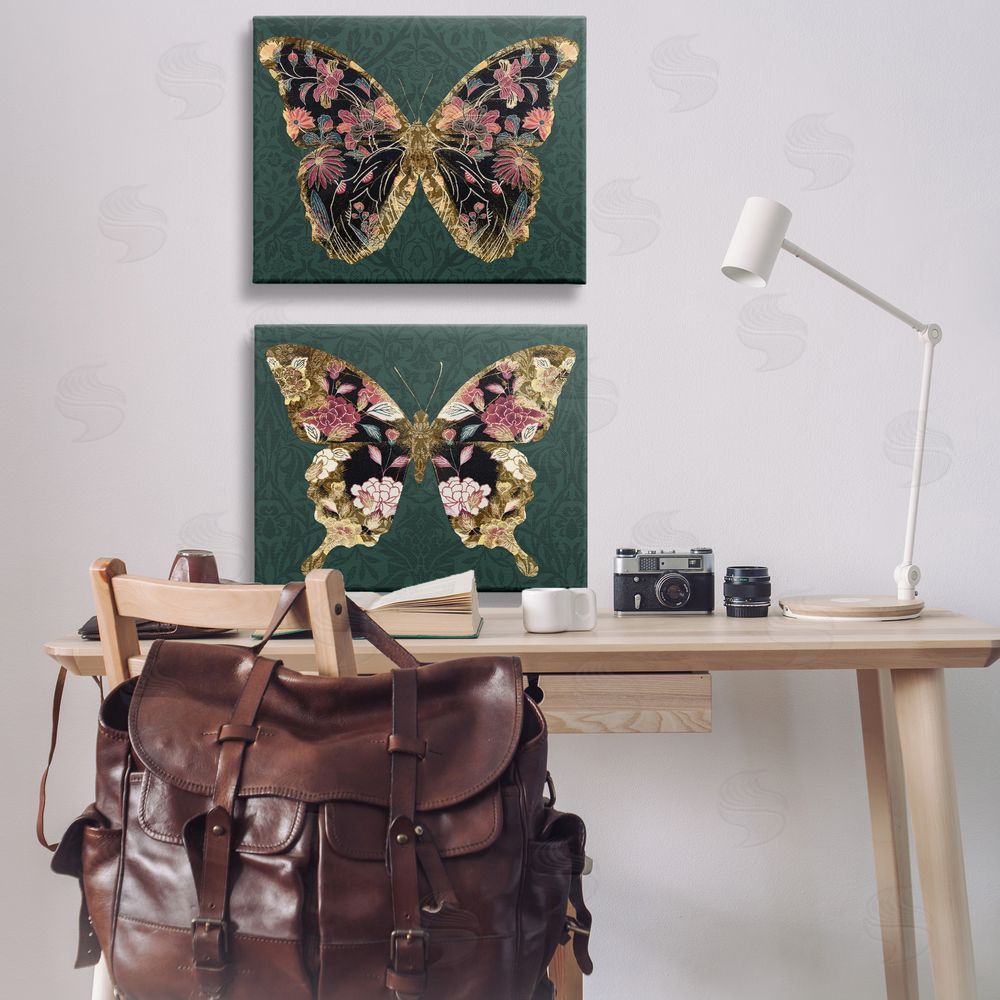 Victoria Barnes Gold Black Floral Butterfly Canvas Wall Art Print in Room