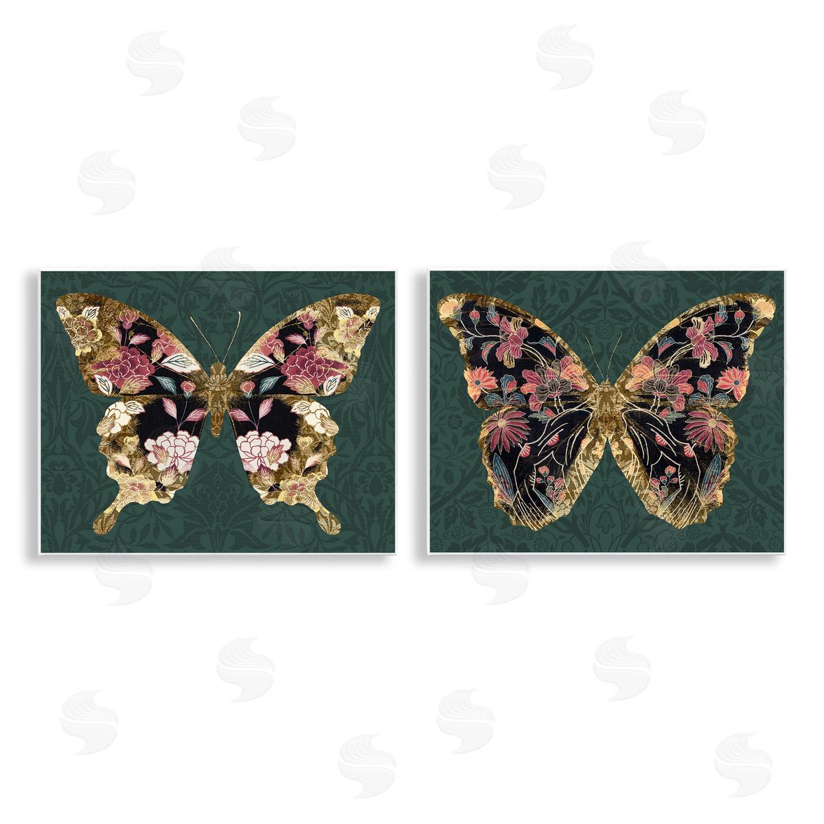 Victoria Barnes Gold Black Floral Butterfly Wooden Wall Plaque Art Print