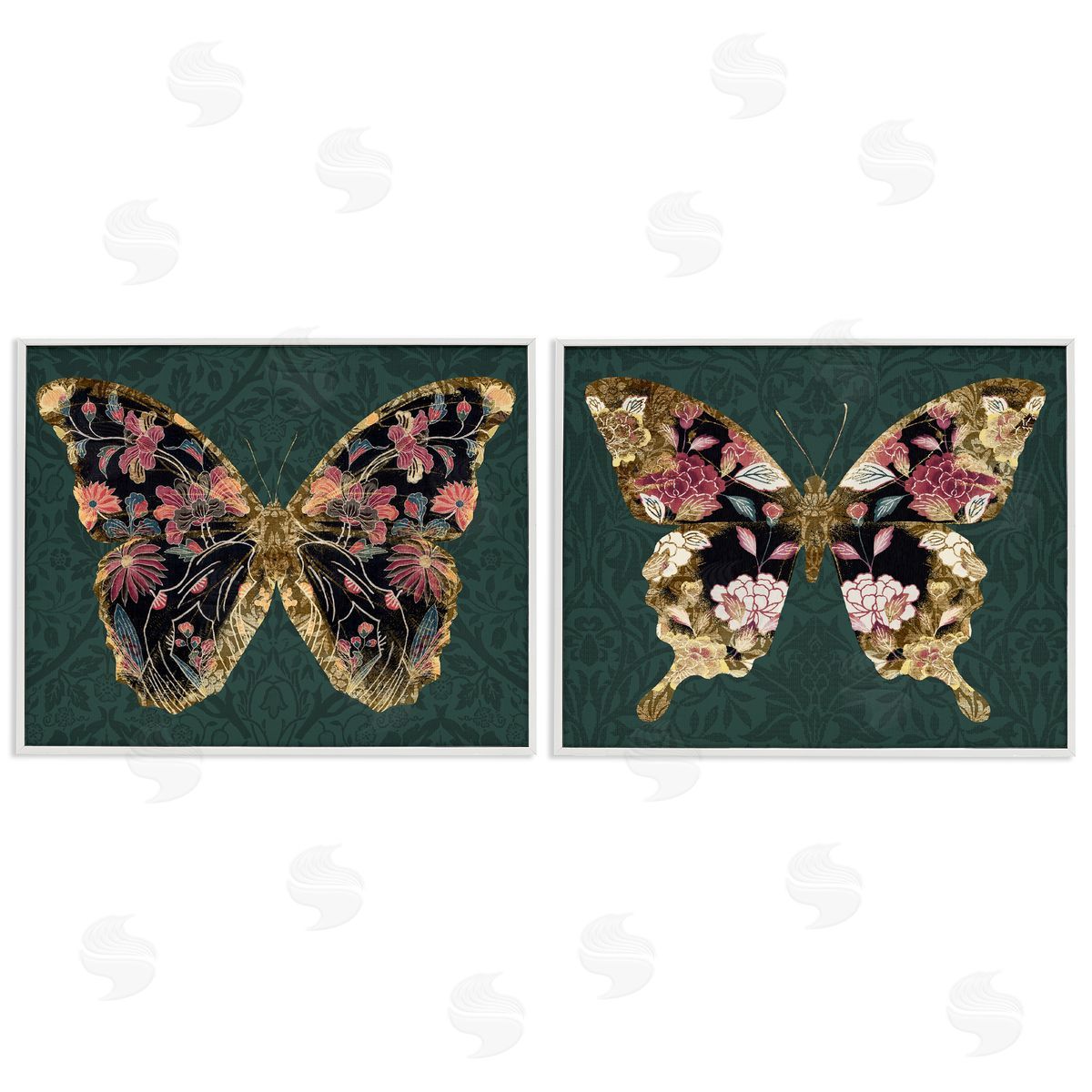 Victoria Barnes Gold Black Floral Butterfly White Framed Giclee Wall Art Print