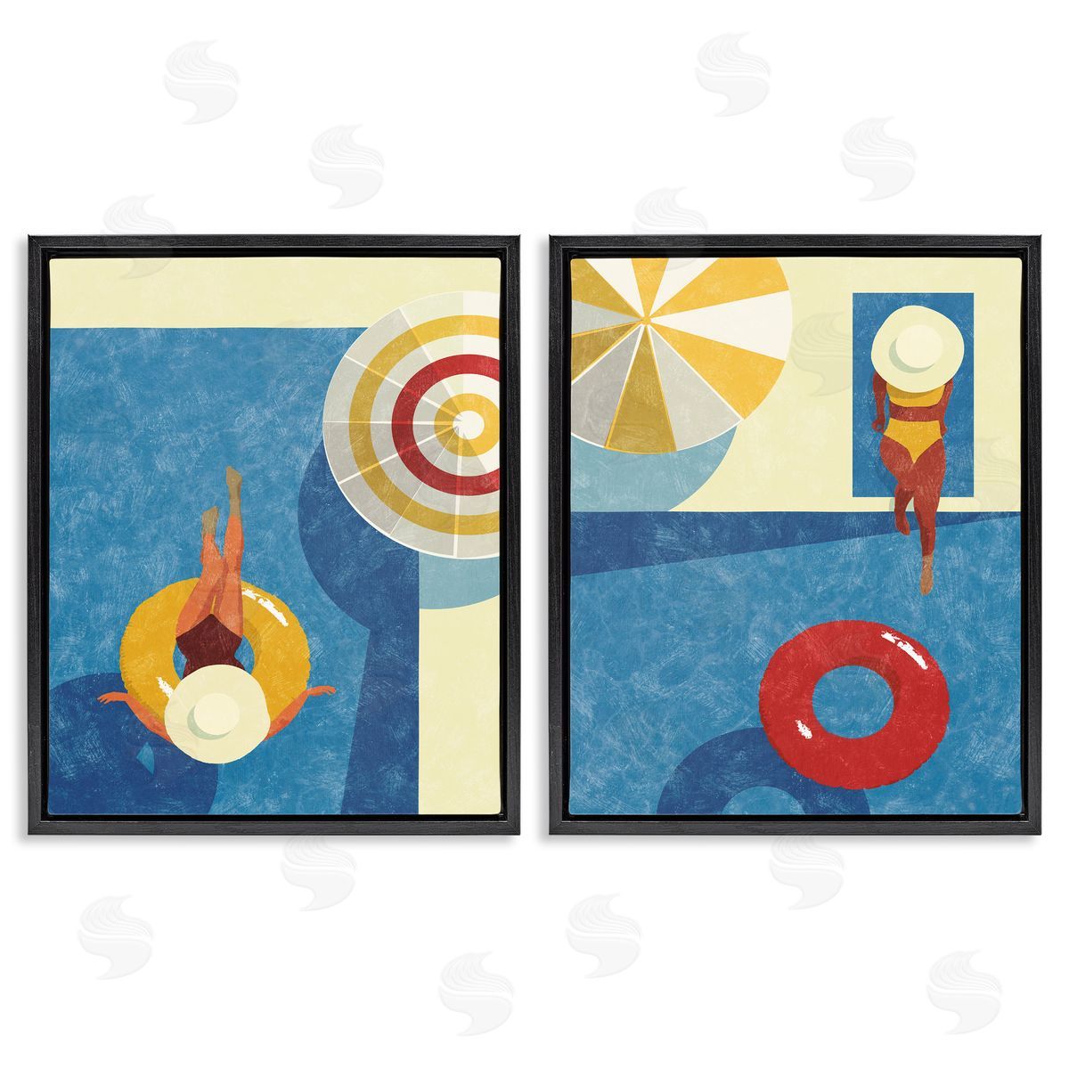 Victoria Barnes Relaxing Female Figure Poolside Black Floating Frame Canvas Wall Art Print