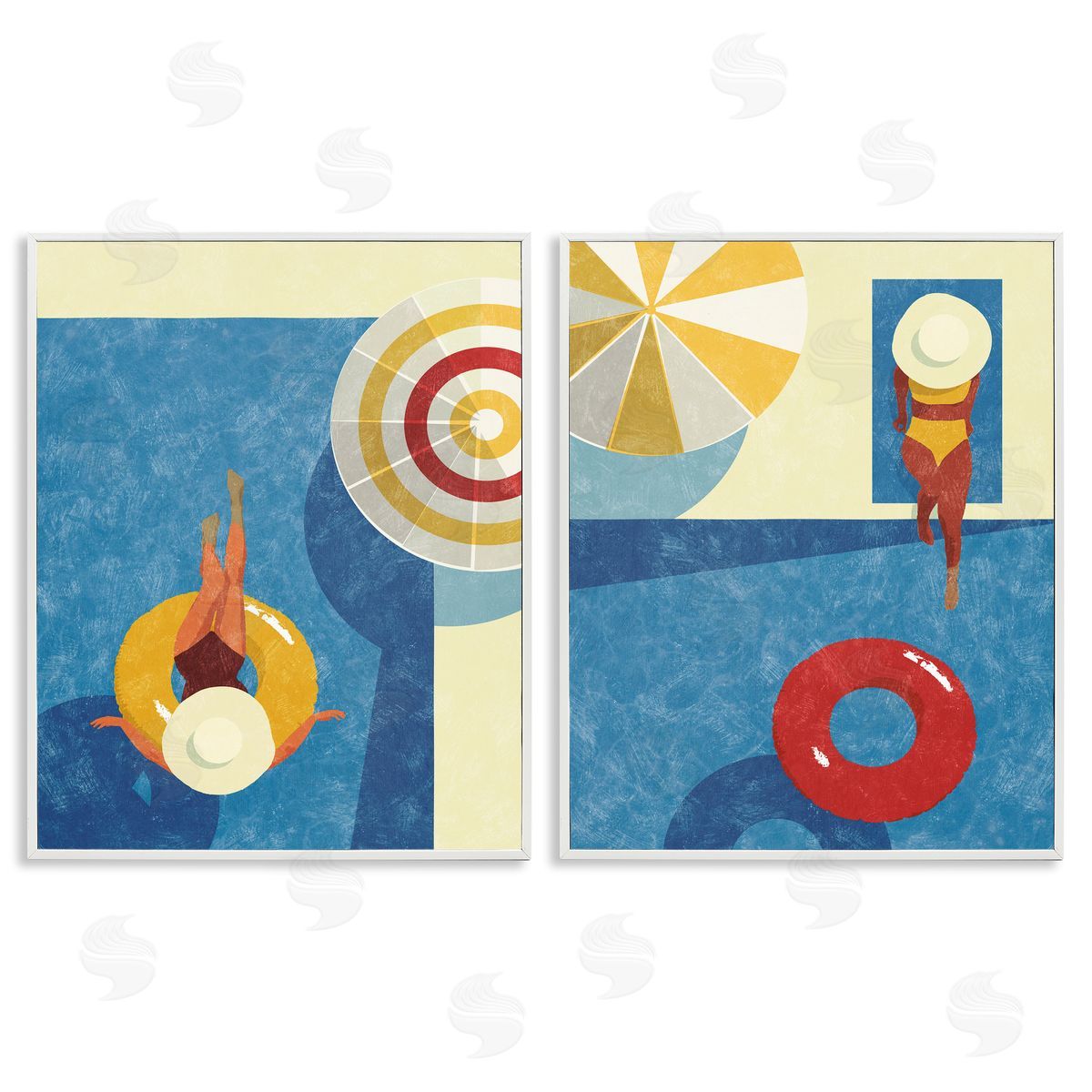Victoria Barnes Relaxing Female Figure Poolside White Framed Giclee Wall Art Print