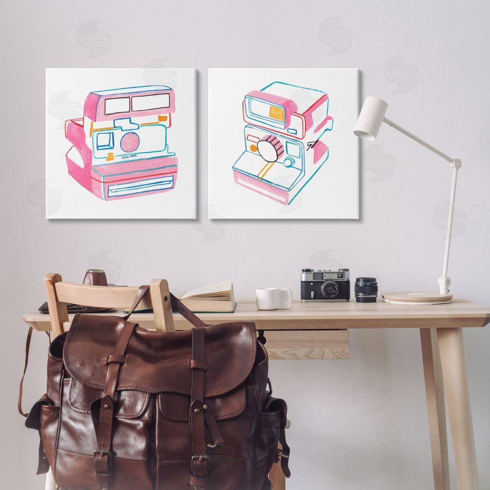 Melissa Wang Hand Drawn Vintage Camera Canvas Wall Art Print in Room