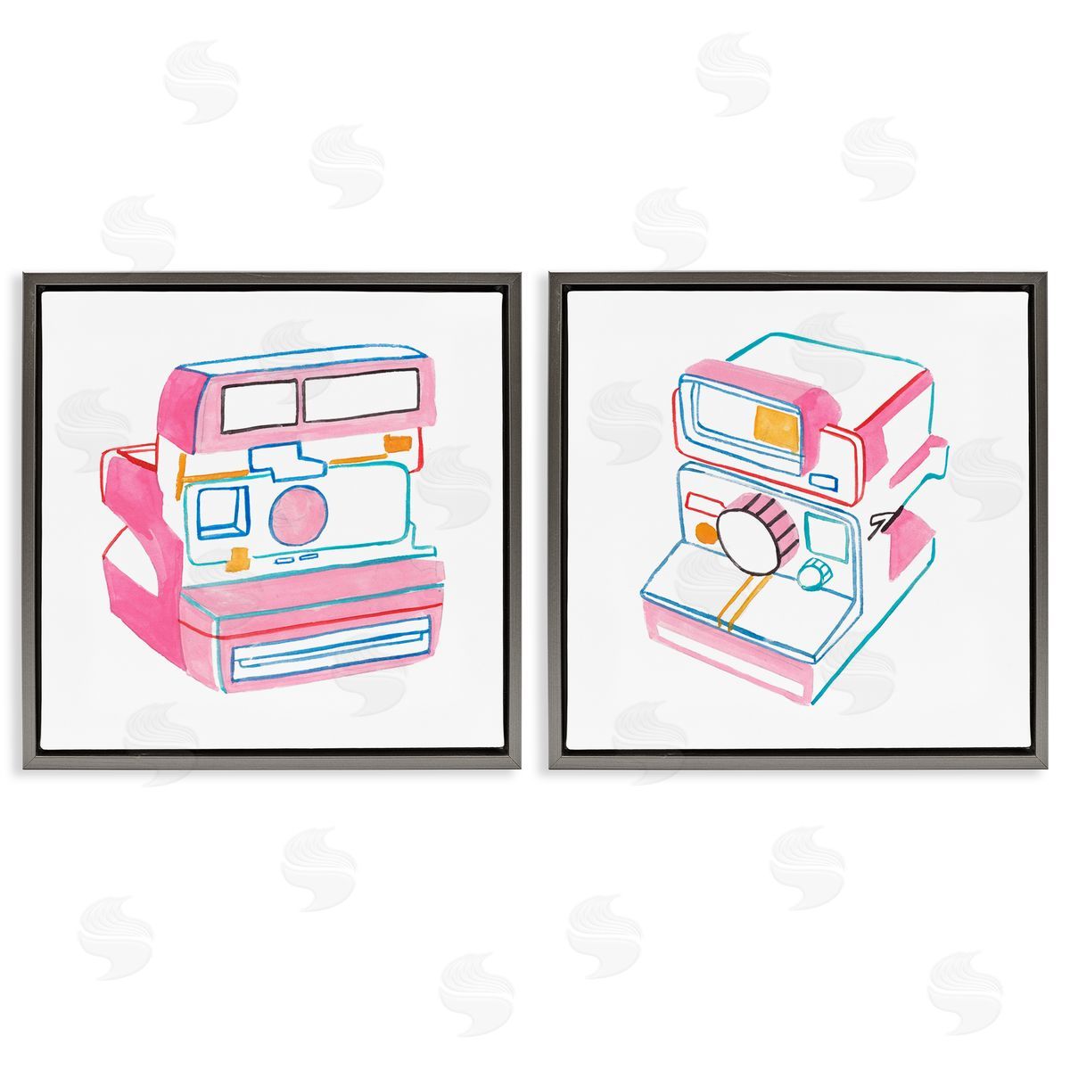 Melissa Wang Hand Drawn Vintage Camera Gray Floating Frame Canvas Wall Art Print