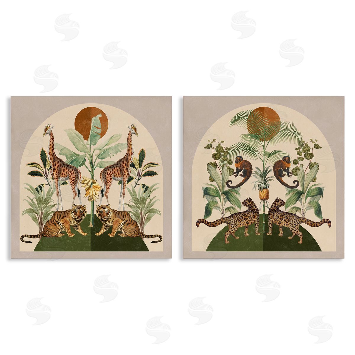 Victoria Barnes Jungle Animals Foliage Illustration Canvas Wall Art Print