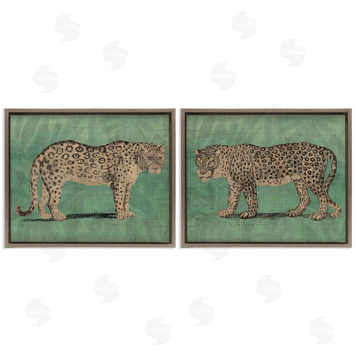 June Erica Vess Stunned Jaguar Hunting  Brown Floating Frame Canvas Wall Art Print