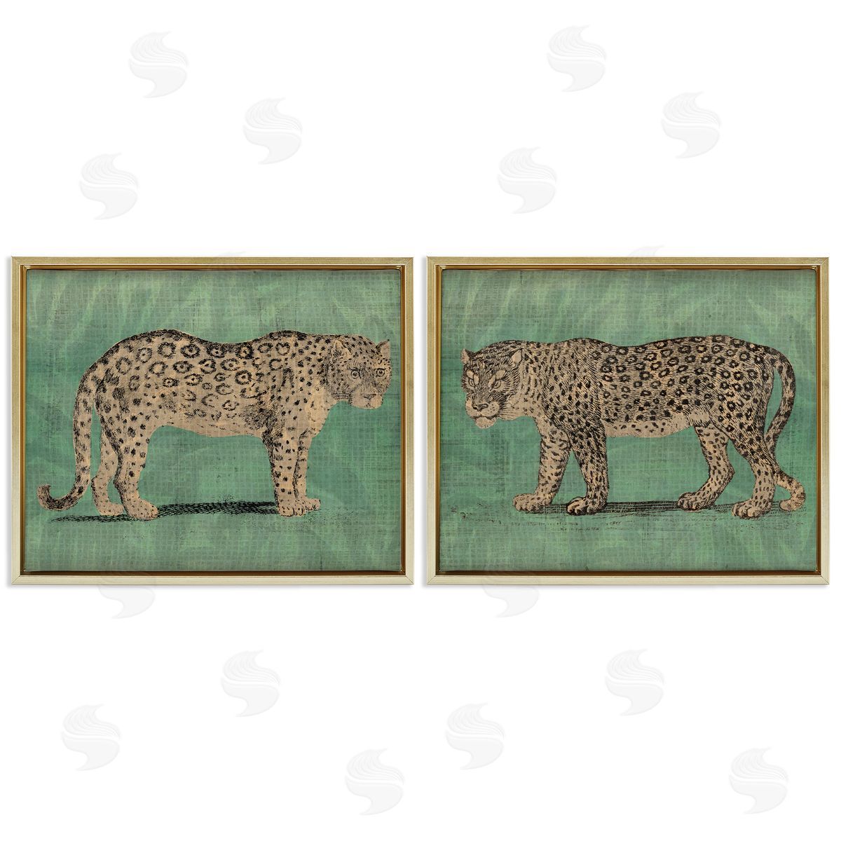 June Erica Vess Stunned Jaguar Hunting  Gold Floating Frame Canvas Wall Art Print