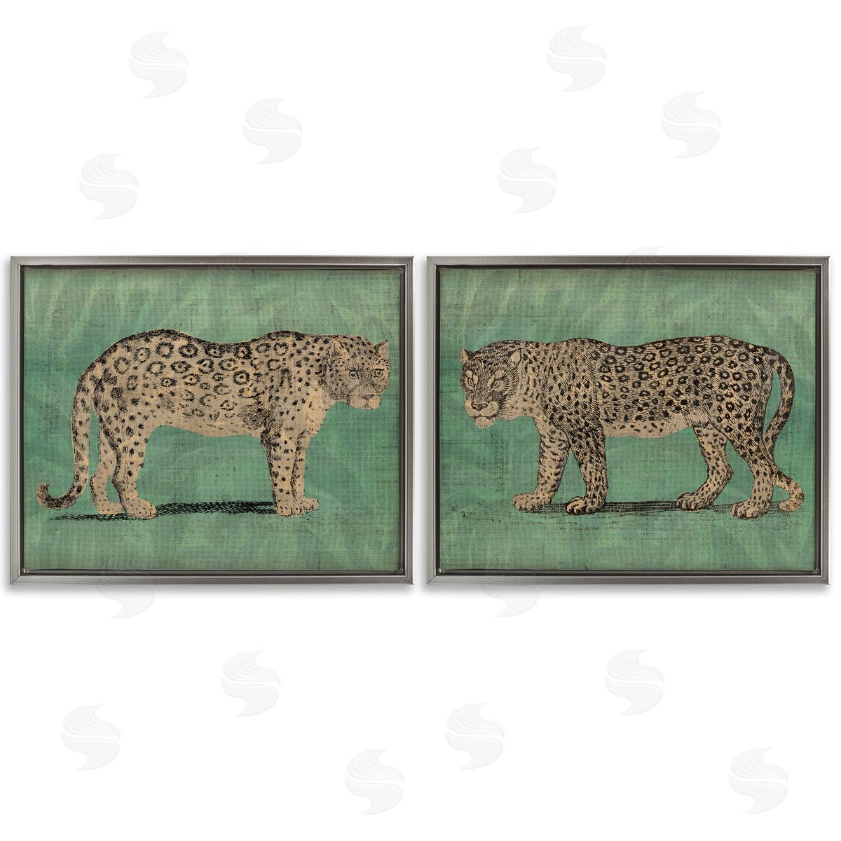 June Erica Vess Stunned Jaguar Hunting  Gray Floating Frame Canvas Wall Art Print