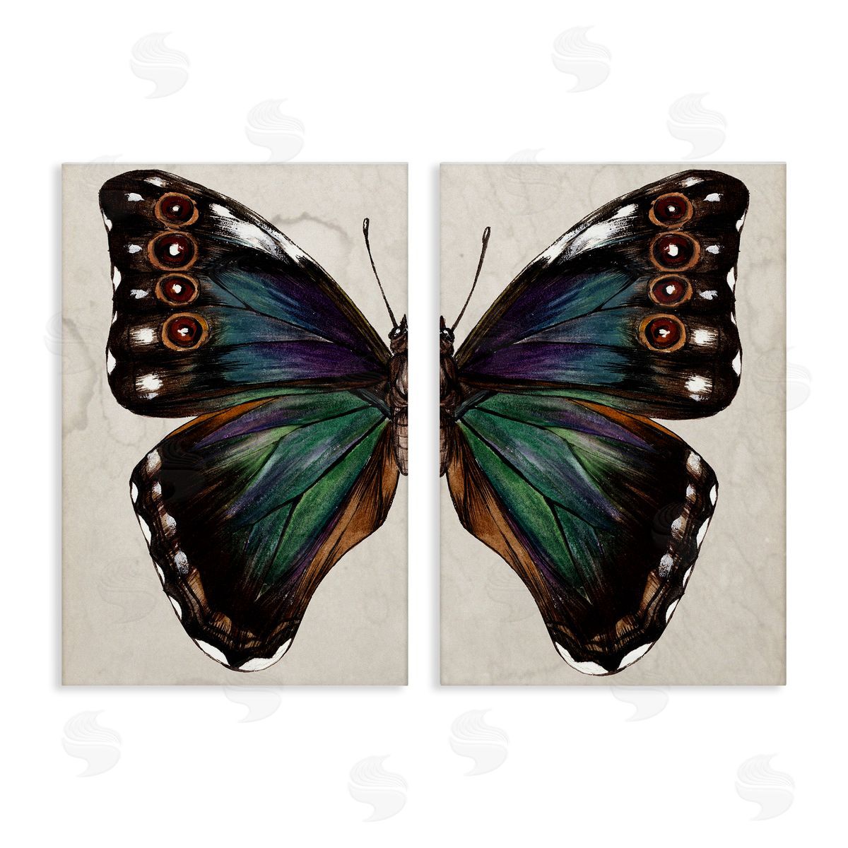 Melissa Wang Colorful Purple Green Butterfly Canvas Wall Art Print