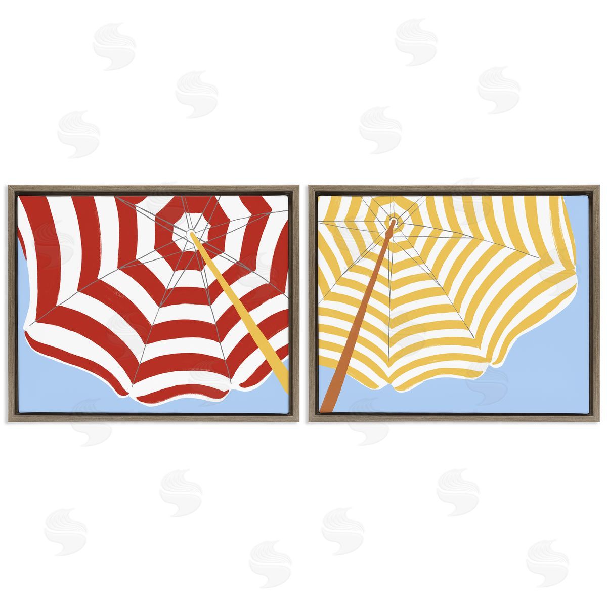 June Erica Vess Striped Beach Umbrella Brown Floating Frame Canvas Wall Art Print